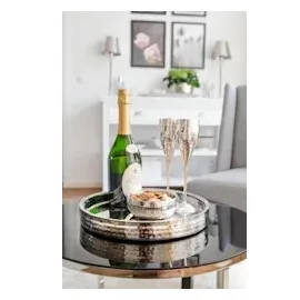 Edzard Tablett Alaska (ø 32 cm) rund, Edelstahl gehämmert hochglanzpoliert, Serviertablett, Dekotablett