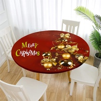 FANSU 3D Weihnachten Runde Tischdecke Elastisch für Draußen Abwaschbar, Rund Tischdecken Wasserdicht Tischdecken Lotuseffekt Tischtuch für Garten Outdoor (Goldenes Weihnachten,Durchmesser 130cm)