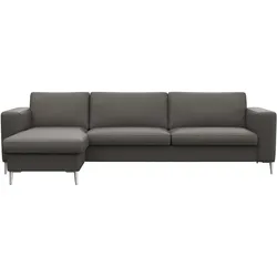 Ecksofa FLEXLUX "Fiore, super Sitzkomfort durch Kaltschaum im Sitz, L-Form", grau (warm mineral), B:262cm H:85cm T:92cm, 100% Echteder, Sofas, breite Armlehnen, Kaltschaum, Füße Alu