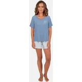 Tom Tailor Shorty TOM TAILOR "Westport", Damen, Gr. 44 (XXL), blau, Single Jersey, Obermaterial: 95% Baumwolle, 5% Elasthan, kurz, Rundhals, Homewear-Sets Shorty, Streifendesign, Kurzarm, Rundhalsausschnitt, kurze Hose, Baumwollmix
