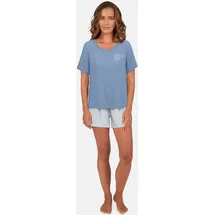 Tom Tailor Shorty TOM TAILOR "Westport", Damen, Gr. 44 (XXL), blau, Single Jersey, Obermaterial: 95% Baumwolle, 5% Elasthan, kurz, Rundhals, Homewear-Sets Shorty, Streifendesign, Kurzarm, Rundhalsausschnitt, kurze Hose, Baumwollmix