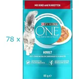 (EUR 10,44/kg) Purina ONE Adult Rind und Karotten in Sauce, Nassfutter 78x 85 g