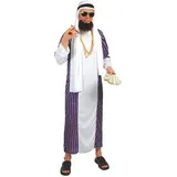 Guirca- Disney Kostüm Scheich Kaftan Arabo Erwachsene mit Turban weiß, violett, 80067