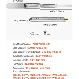 Vevor Schubladenschienen mit Vollauszug 1221 mm 226 kg