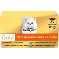 Gourmet PURINA GOURMET Gold Zarte Häppchen in Sauce mit Gemüse Katzenfutter nass, Sorten-Mix, 12er Pack (12 x 4 Dosen à 85g)