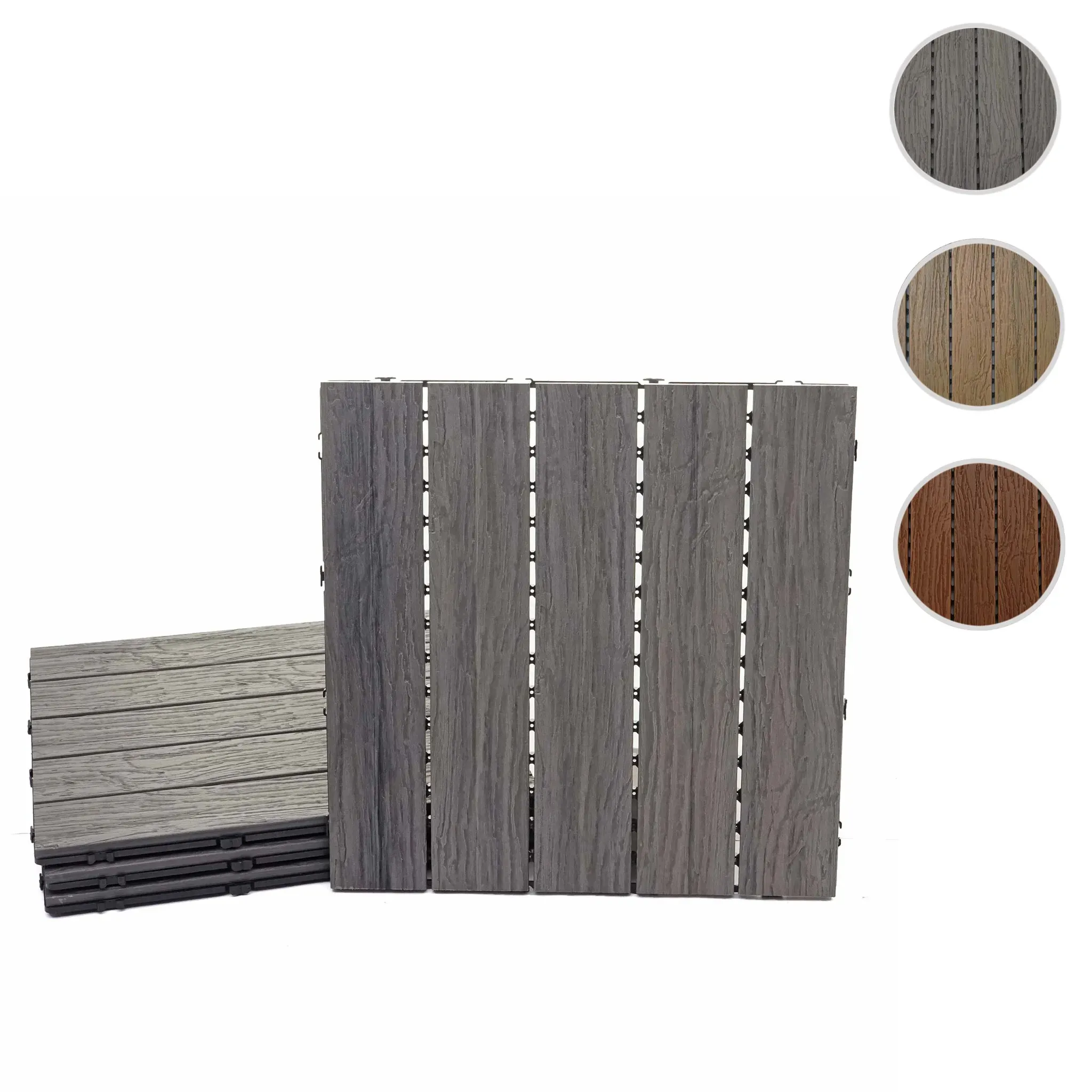 WPC Bodenfliese HWC-E19, Holzoptik Balkon/Terrasse, 3D-Struktur linear ~ antik-braun, 4x je 50x50cm = 1qm