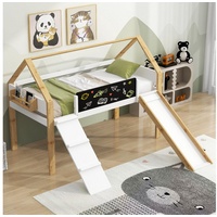MODFU Kinderbett Holzbett mit Rutsche, großer Stauraum, mit Regalen (Hochbett Kinderbett 90x200cm), ohne Matratze