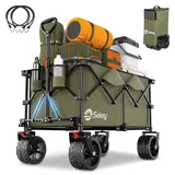 Sekey XXL Plus Bollerwagen Faltbar mit Bremsen 200L 200KG Belastbar, 17x10 cm Extra Breite Reifen All Terrain Bollerwagen, Patentiert Zusammenfaltbar aus Vier Richtungen, XXL-PlusB 4011, Grün