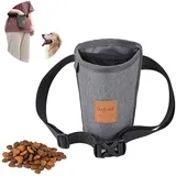 Duuclume Hunde-Leckerli-Trainingsbeutel 3 Arten zu tragen Elastisches auslaufsicheres Futter-Netz-Design Eingebauter Kotbeutel-Spender Verstellbare multifunktionale Schulter/Taillen Tasche(Grau)