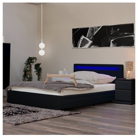 Home Deluxe LED Bett NUBE mit Schubladen und Matratze - Farbe: schwarz, Größe: 180 x 200 cm, Ausführung: mit Matratze