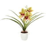 Kunstblume I.GE.A. "Orchidee", bunt (grün, rot), B:26cm H:32cm L:16cm, Polyester, Kunstpflanzen, Mit Blätter im Topf aus Keramik Künstliche Blume Cymbidium-Orchidee