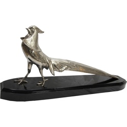 Casa Padrino Luxus Fasan Skulptur Bronze vernickelt auf Holzsockel - Figur Vogel - Edel & Prunkvoll