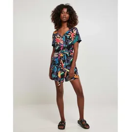 URBAN CLASSICS Damen Ladies Short Viscose Belt Jumpsuit blackfruity, M - M