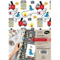 dabelino Geschenkpapier-Set für Kinder: Feuerwehr/ Dinosaurier