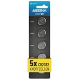 ABSINA Knopfzellen CR2032 3V 5er Pack - Batterien CR2032 auslaufsicher & mit Langer Haltbarkeit - CR 2032, CR 2032 Lithium 5 Stück