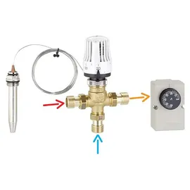 emmeti s.p.a 3-Wege Thermomischer Festwertregler für Heizung Fixtemperatur für Fußbodenheizung 20-65 °C 20 (3/4")