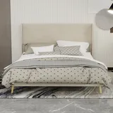 Modern Minimalist Upholstered Bed With Plush Headboard, 160x200 Cm, Beige, Multifunctional Bedroom Furniture, Low-profile Non-storage Base (without Gas Lift), Mattress Excluded.