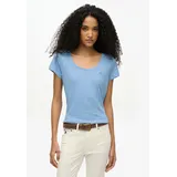 Superdry Kurzarmshirt "SCOOP NECK TEE", Damen, Gr. XS, blau (blaubell), Single Jersey, Obermaterial: 60% Baumwolle, 40% Modal, unifarben, regular fit hüftbedeckend, Rundhals, Shirts