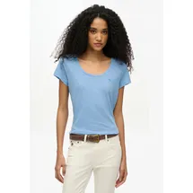 Superdry Kurzarmshirt "SCOOP NECK TEE", Damen, Gr. XS, blau (blaubell), Single Jersey, Obermaterial: 60% Baumwolle, 40% Modal, unifarben, regular fit hüftbedeckend, Rundhals, Shirts