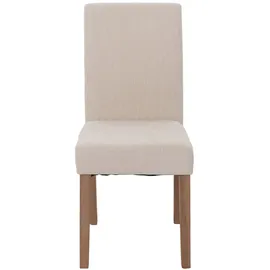 Mendler 4er-Set Esszimmerstuhl Littau, Stuhl Küchenstuhl Hochlehner, Stoff/Textil Chenille Holz ~ creme, naturfarbene Beine