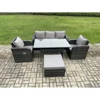 Fimous Polyrattan Gartenmöbel-set Outdoor Rechteckiger Esstisch Und Sessel Sofa Set Mit Großer Fußhocker Dunkelgrau Gemischt