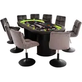 Home Deluxe - Pokertisch Mit 8 Stühlen Double Up - Tisch Mit Led Beleuchtung U. Getränkehalter, Maße: 215 X 106 X 78 Cm, Stuhlfarbe: Hellgrau I Spieltisch Poker Tisch Led-pokertisch Pokertisch Pokert