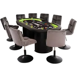 Home Deluxe - Pokertisch Mit 8 Stühlen Double Up - Tisch Mit Led Beleuchtung U. Getränkehalter, Maße: 215 X 106 X 78 Cm, Stuhlfarbe: Hellgrau I Spieltisch Poker Tisch Led-pokertisch Pokertisch Pokert