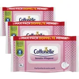 Cottonelle Feuchtes Toilettenpapier, Sensitive Pflegend - Parfümfrei, Biologisch Abbaubar, Plastikfrei, Wiederverschließbar, 1 x 84 Feuchttücher (Einzelpack) (Packung mit 3)
