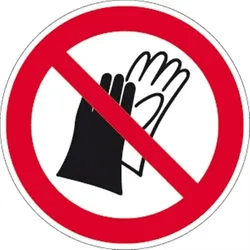 Aufkleber Benutzen von Handschuhen verboten ISO 7010, Folie, Ø 100 mm