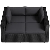 MEXO Gartensofa Rattan Modulsofa mit liegefunktion outdoor wetterfest Polyrattan Lounge anthrazit Loungesessel für Balkon Terrasse,Relax-Sitzkissen - Schwarz/Dunkelgrau/Grau