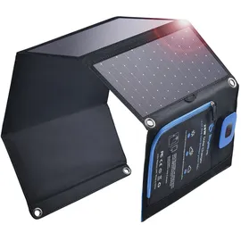 BigBlue 28W Tragbares Solar-Ladegerät mit 2 Ports (USB-C/USB-A), 5V/4A Gesamtausgang, IP44 Solarpanel mit Digital Amperemeter und Reißverschluss-Schutz für Geräte wie iPhone, Android, GoPro und mehr