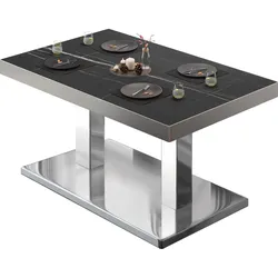 BM | Bistro Loungetisch | B:T:H 120 x 70 x 41 cm | Schwarz Marmor / Edelstahl