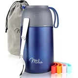 MILU Milu® Thermobehälter für Essen 650ml, Edelstahl Warmhaltebehälter mit Löffel, Thermobecher Essen, Thermo Lunchbox für Kinder, Erwachsene, Thermobox Suppen, Babybrei, Speisebehälter Navyblau, 650ml