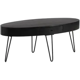 FineBuy Couchtisch oval Schwarz Massivholz 100 x 50 x 40 cm