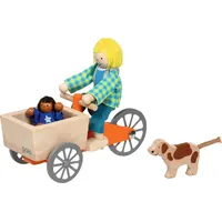 GoKi Lastenfahrrad mit 2 Biegepuppen und Hund 16 x 6,8 x 7,5 cm, Holz, Textil, 4 Teile, Braun