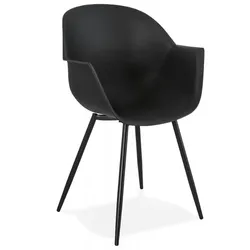 Armlehnenstuhl Schwarz Metall Kunststoff | KELLY Esszimmerstuhl mit Design Armlehnen | Moderner Sessel für Wohnzimmer Büro | Kadima Design