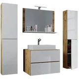 VCM Lendas XL 5-tlg. honig-eiche/weiß Waschbecken 60 cm
