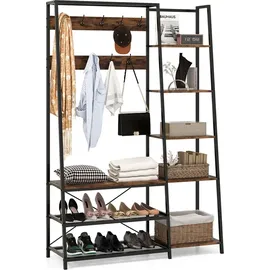 Costway Garderobenständer, mit Schuhbank, 2 Schuhregalen, 9 Haken, 5 seitlichen Ablagen und Kleiderstange, mit Bank, Metall,