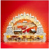 SIKORA XXL LED Holz Schwibbogen Skihütte mit Bergbahn und Weihnachtsdorf