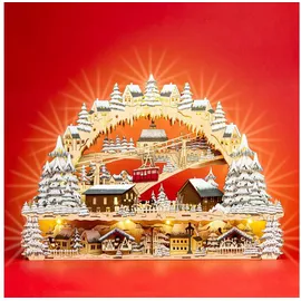 SIKORA XXL LED Holz Schwibbogen Skihütte mit Bergbahn und Weihnachtsdorf