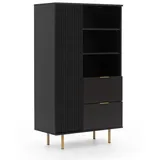 HAUSELEMENT Mehrzweckschrank NUBIA NB-04 2 Schubladen 1 Tür Vitrine Regal 80 x 140 cm Modern schwarz