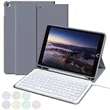 aoub Hülle mit Tastatur für iPad 9./ 8. / 7. Generation, Beleuchtete Tastatur mit Hülle für iPad 10,2 Zoll 2021/2020/2019, 7 Farben Beleuchtung, QWERTZ Layout, Violett