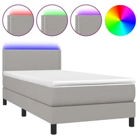 vidaXL Boxspringbett mit Matratze & LED Hellgrau 90x200 cm Stoff