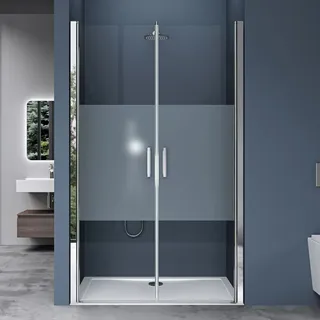 SoGood doporro Duschtür Nischentür dusche Duschabtrennung Duschkabine 85cm Nischendrehtür 195cm ESG-Sicherheitsglas mit Milchglas-Streifen Drehtür mit Hebe-