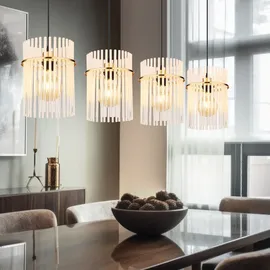 GLOBO LED Hängeleuchte Pendellampe Glasstäbe Esszimmerleuchte Deckenleuchte Wohnzimmerlampe gold, klar opal, Metall, 4x 9W 4x 810lm warmweiß, H 140 cm