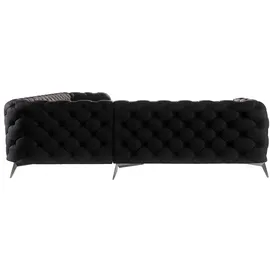 s-style möbel Chesterfield Ecksofa River mit Metall Füßen, Schwarz Samt