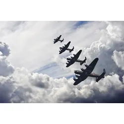 Fototapete PAPERMOON "VINTAGE FLUGZEUGE-LANCASTER FLUGZEUG WOLKEN HIMMEL XXL", bunt, B:3,00m L:2,23m, Vlies, Tapeten