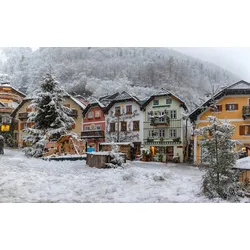 Fototapete PAPERMOON "Dorf im Schnee", bunt, B:3,50m L:2,60m, Vlies, Tapeten