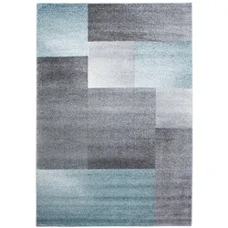 Carpetsale24 Kurzflor Teppich 240x340 cm Kariert Blau-Grau, Großflächiges Wohnaccessoire mit Muster, Raumlösung für Wohnzimmer oder Essbereich