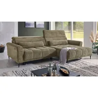 Massivart® Ecksofa Cord 277 cm / Cordsofa LOGAN / Sitztiefenverstellung / Nosagfederung, Kopfteilverstellung · Rücken echt bezogen · 2 Nierenkissen grün
